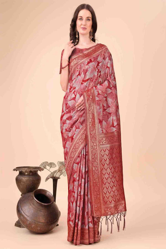 Red Colour Cotton Printed Traditional Sarees VSSD1113773