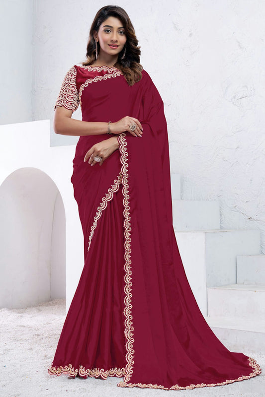 Red Colour Crepe Silk Designer Saree