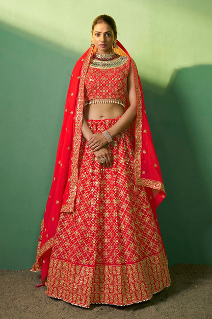Red Colour Embroidery Georgette Lehenga Choli