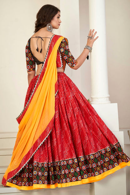 Red Colour Embroidery Work Cotton Silk Navratri Lehenga VSLD1170010