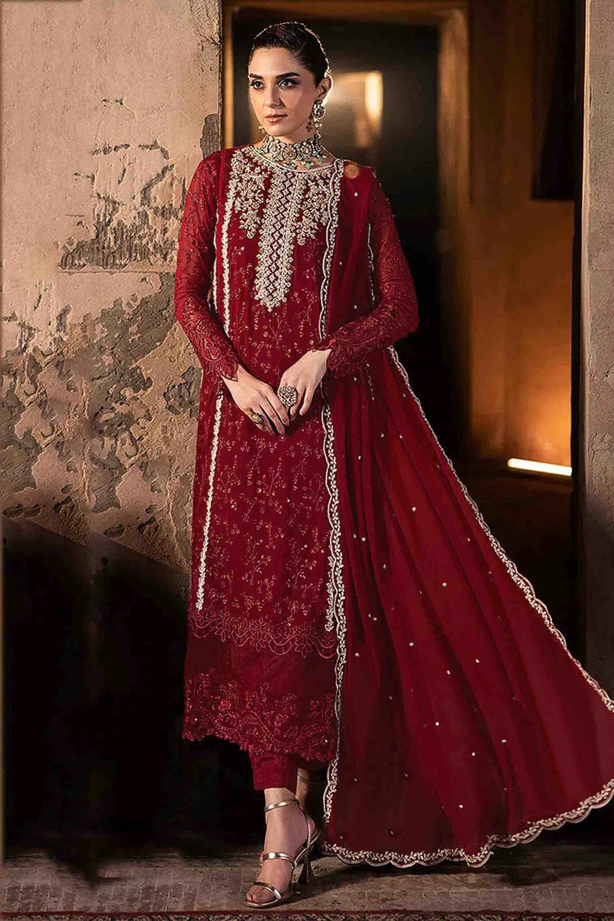 Red Colour Faux Georgette Pakistani Suit VSSM1140891