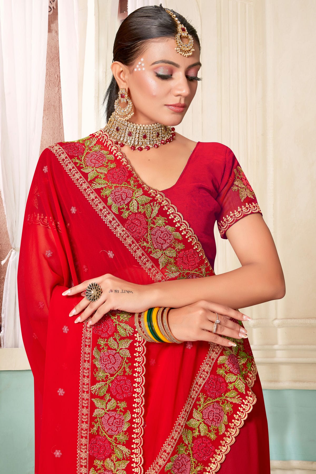 Red Colour Georgette Designer Saree VSLC1121483