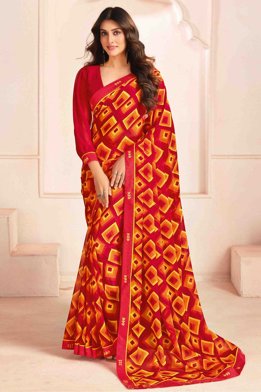 Red Colour Georgette Digital Printed Printed Saree VSSD1113603