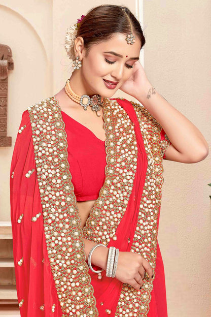 Red Colour Georgette Embroidery Work Designer Saree VSSD1091244