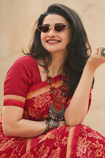 Red Colour Georgette Printed Saree VSSD1180072