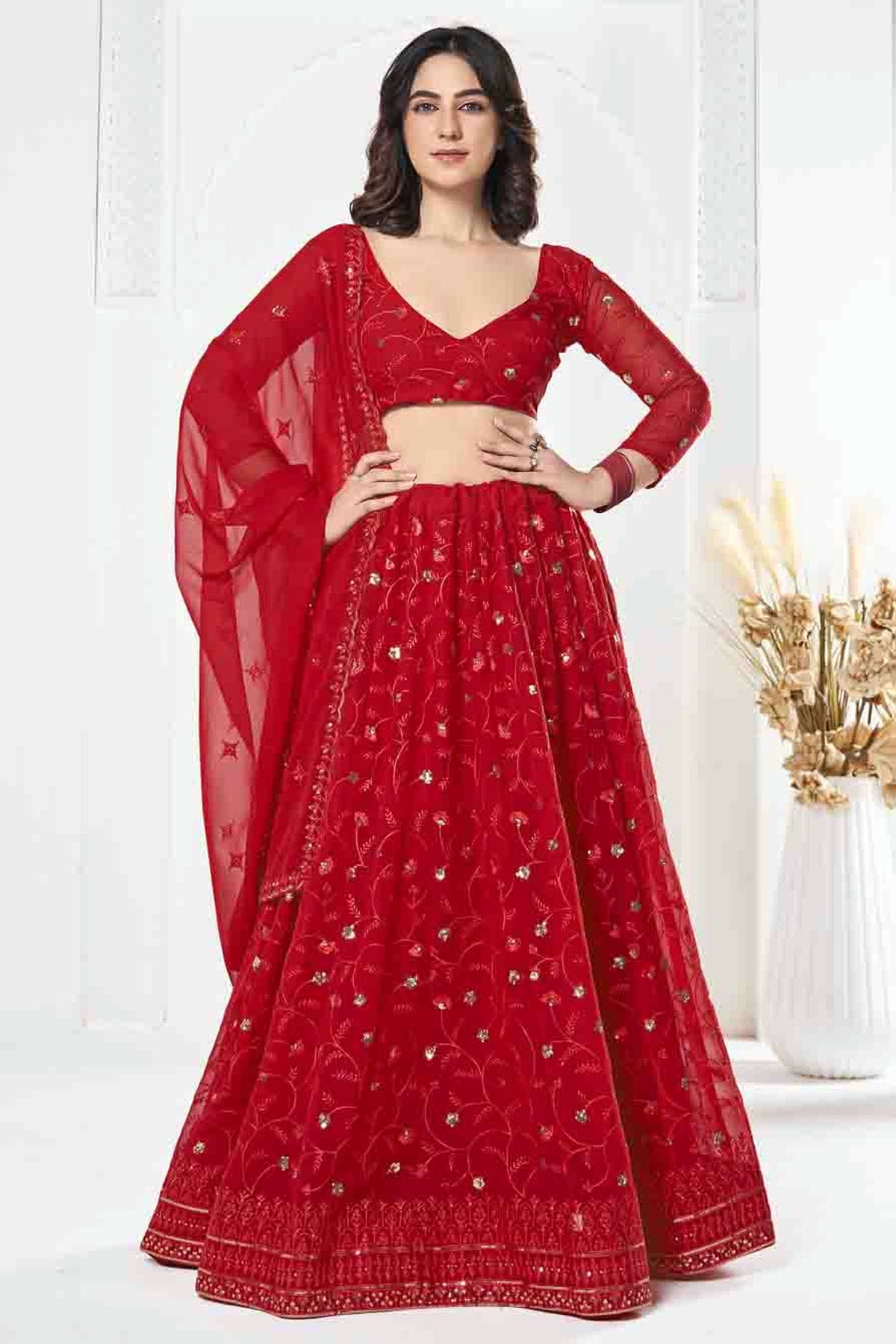 Red Colour Georgette Semi Stitched Lehenga Choli VSLC1170092