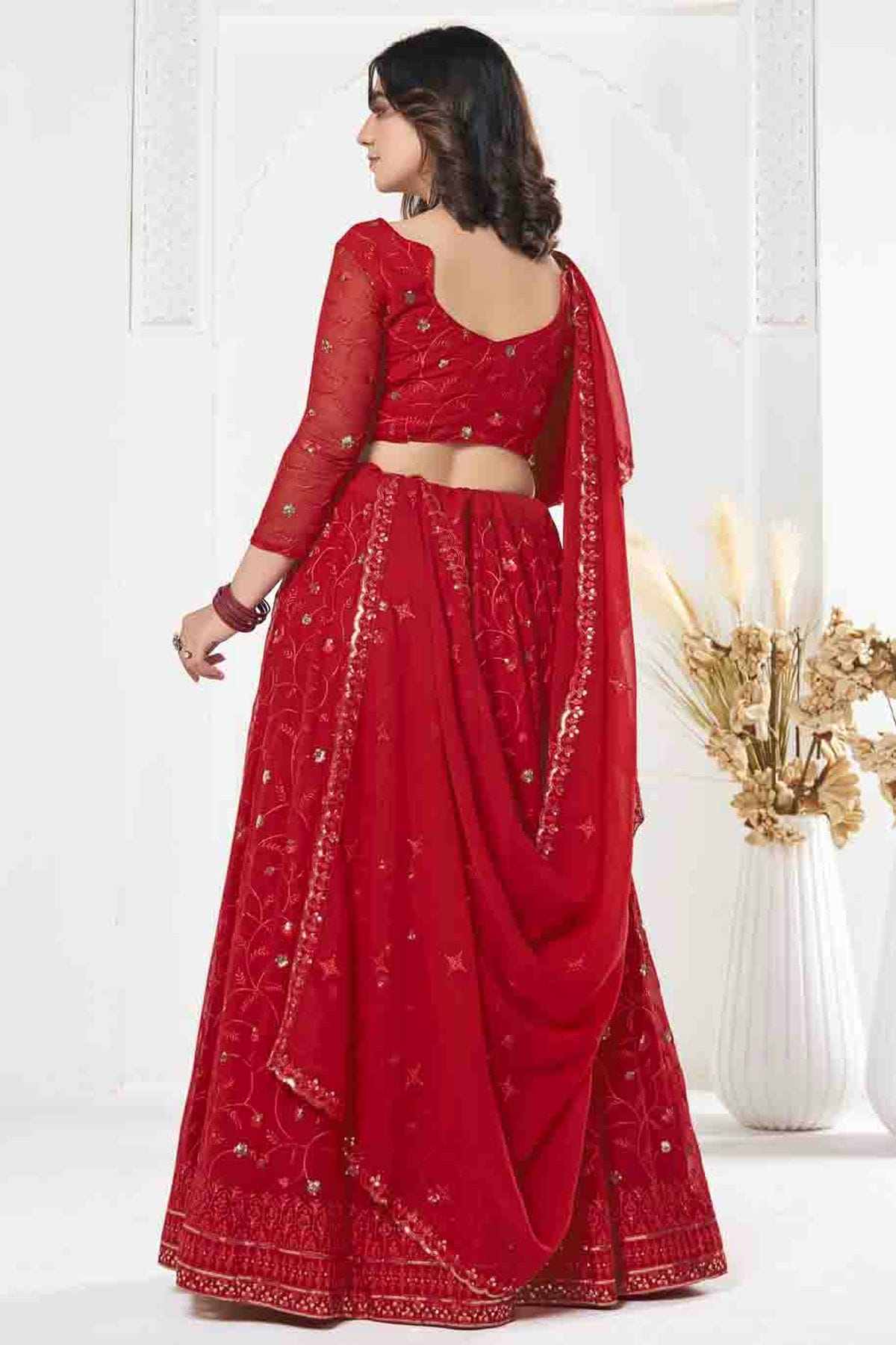 Red Colour Georgette Semi Stitched Lehenga Choli VSLC1170092