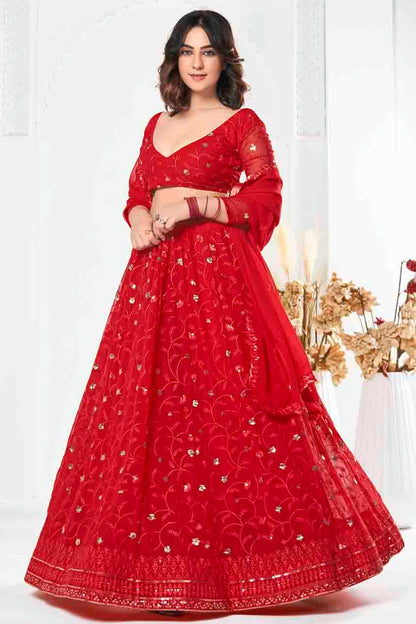 Red Colour Georgette Semi Stitched Lehenga Choli VSLC1170092