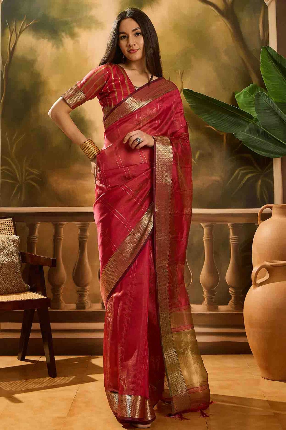 Red Colour Khadi Organza Traditional Saree VSSD1113872