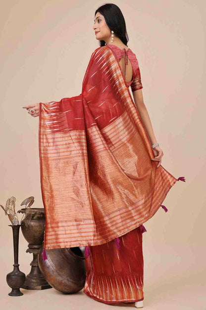 Red Colour Linen Cotton Woven Traditional Sarees VSSD1113779