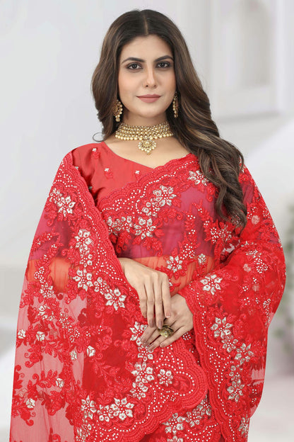 Red Colour Net Designer Saree
