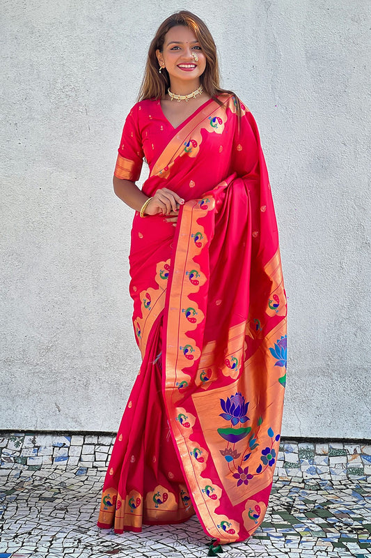 Red Colour Paithani Silk Paithani Saree
