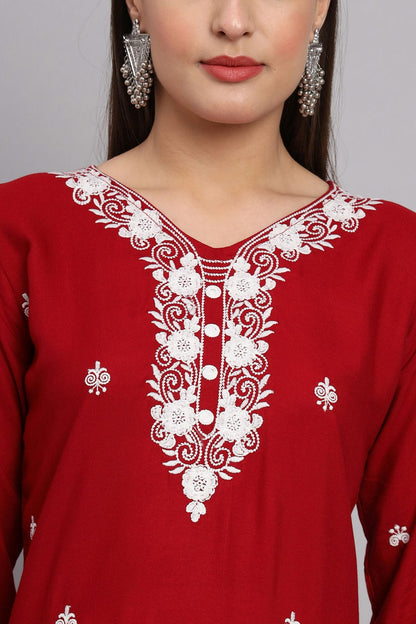 Red Colour Rayon Kurti VSKR1111082