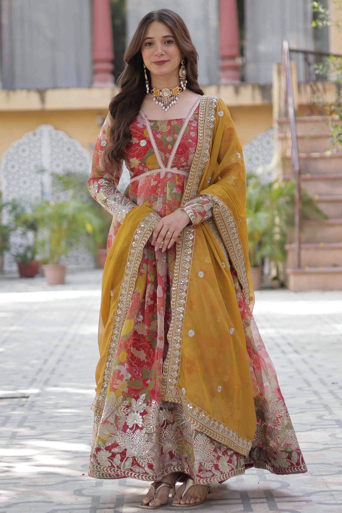 Red Colour Russion Silk Stitched Gown VSSS1113939