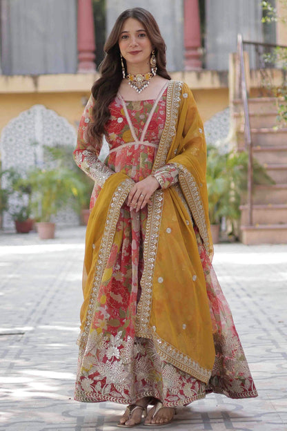 Red Colour Russion Silk Stitched Gown VSSS1113939