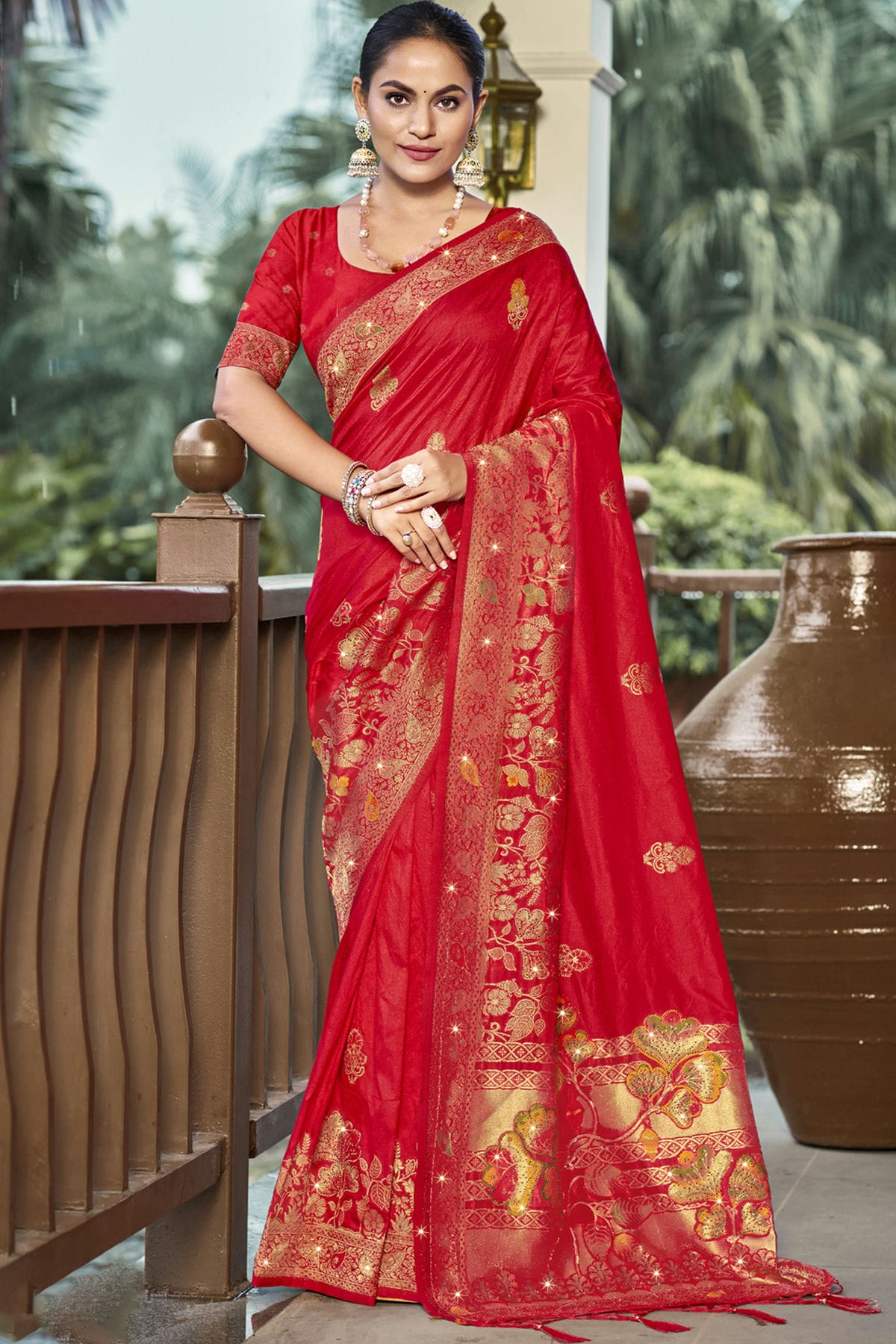 Red Colour Silk Woven Work Traditional Saree