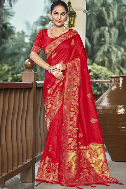 Red Colour Silk Woven Work Traditional Saree