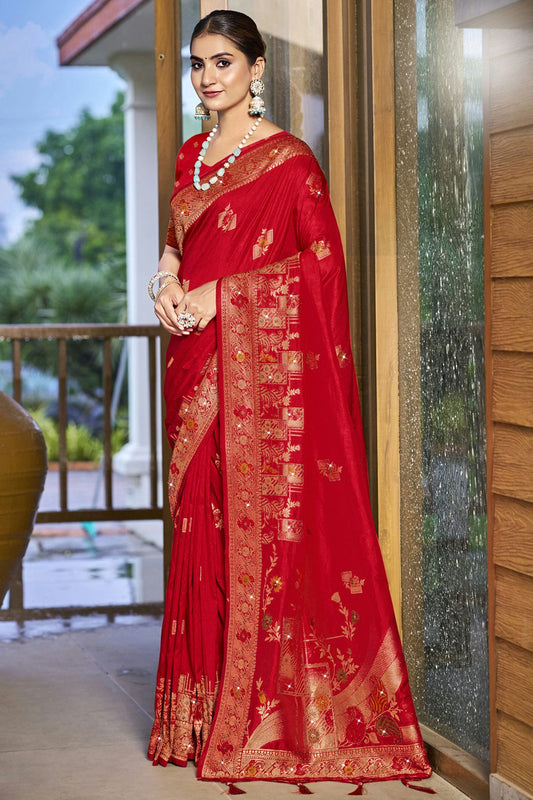 Red Colour Silk Woven Work Traditional Saree