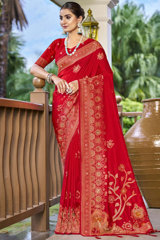 Red Colour Silk Woven Work Traditional Saree