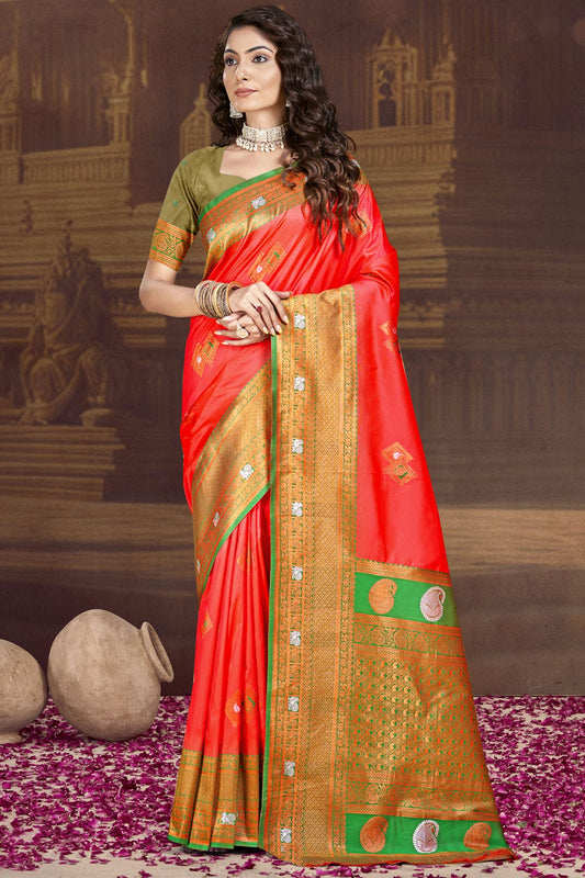 Red Colour Silk Woven Work Traditional Saree