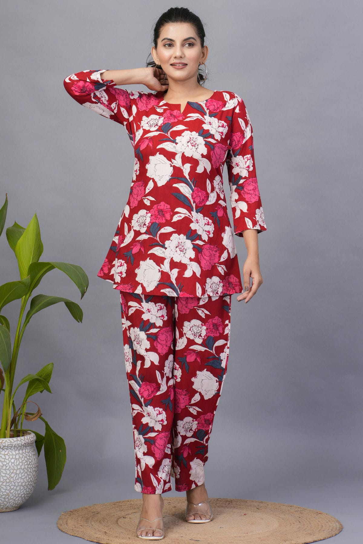 Red Colour Stitched Rayon Co Ord Set VSTP1112411