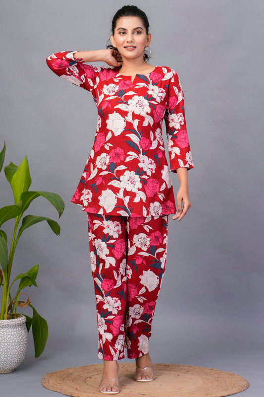 Red Colour Stitched Rayon Co Ord Set VSTP1112411