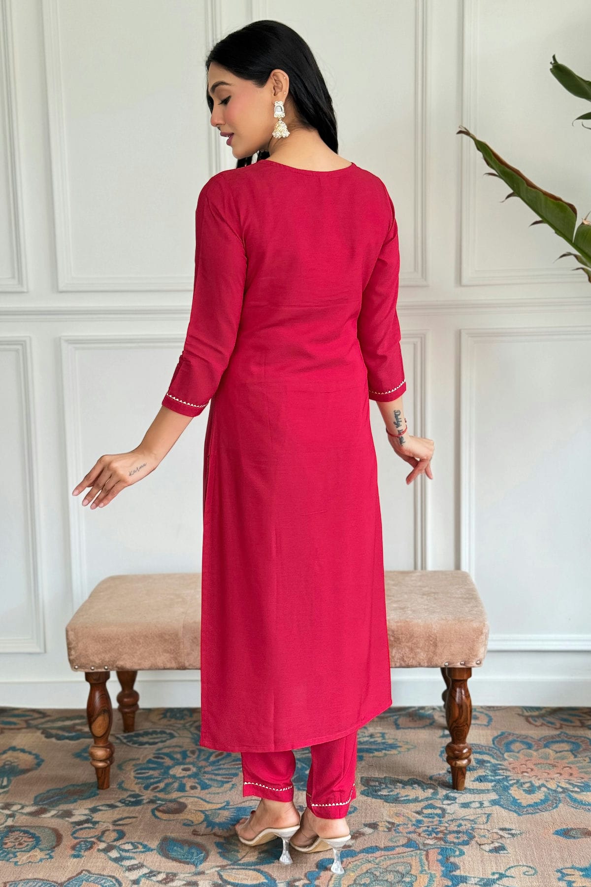 Red Colour Viscose Rayon Stitched Salwar Suit