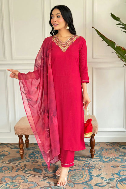 Red Colour Viscose Rayon Stitched Salwar Suit