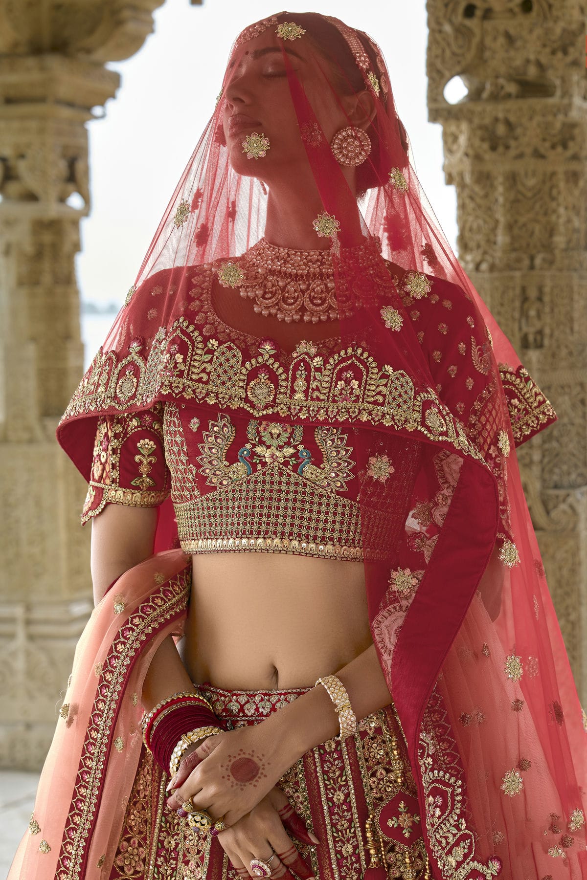 Red Embroidery Silk Lehenga Choli VSLC1290124