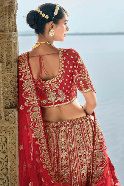 Red Embroidery Silk Lehenga Choli VSLC1290124