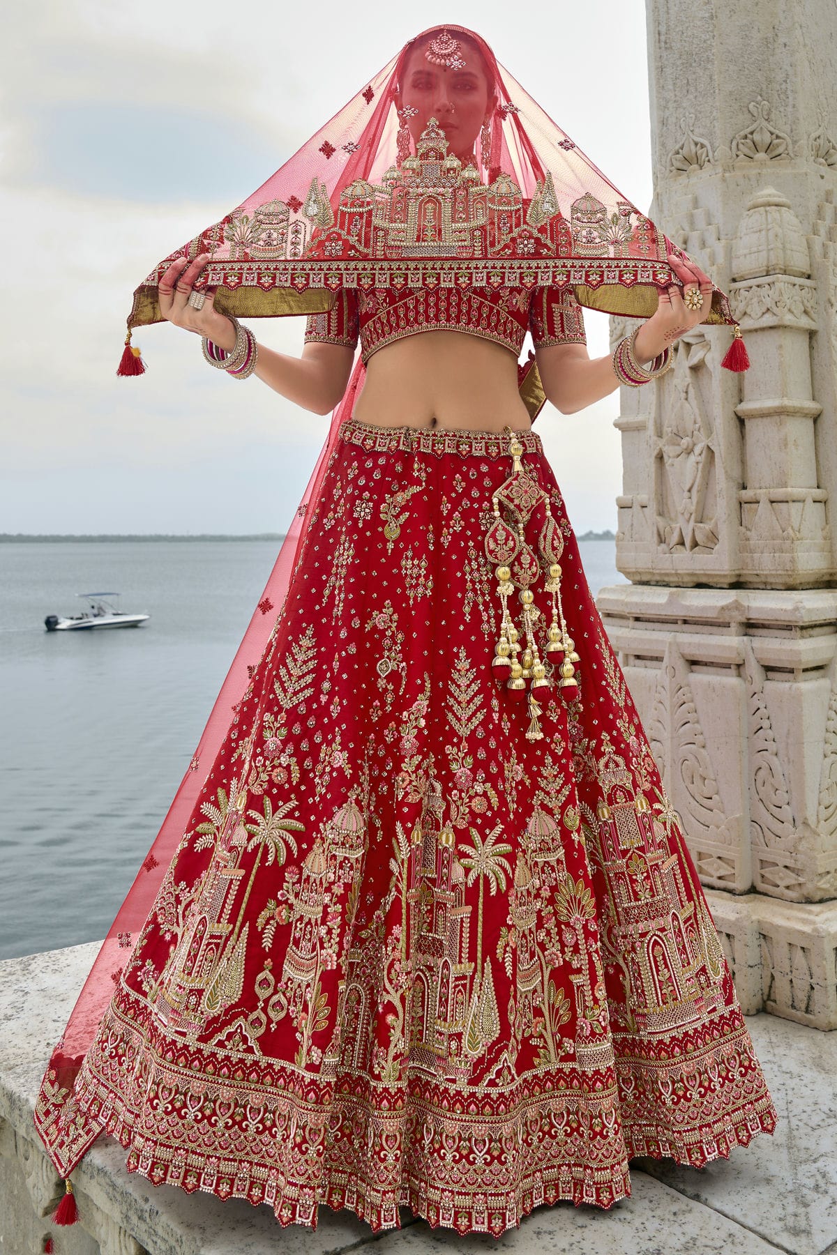 Red Embroidery Silk Lehenga Choli VSLC1290129
