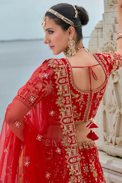 Red Embroidery Silk Lehenga Choli VSLC1290129