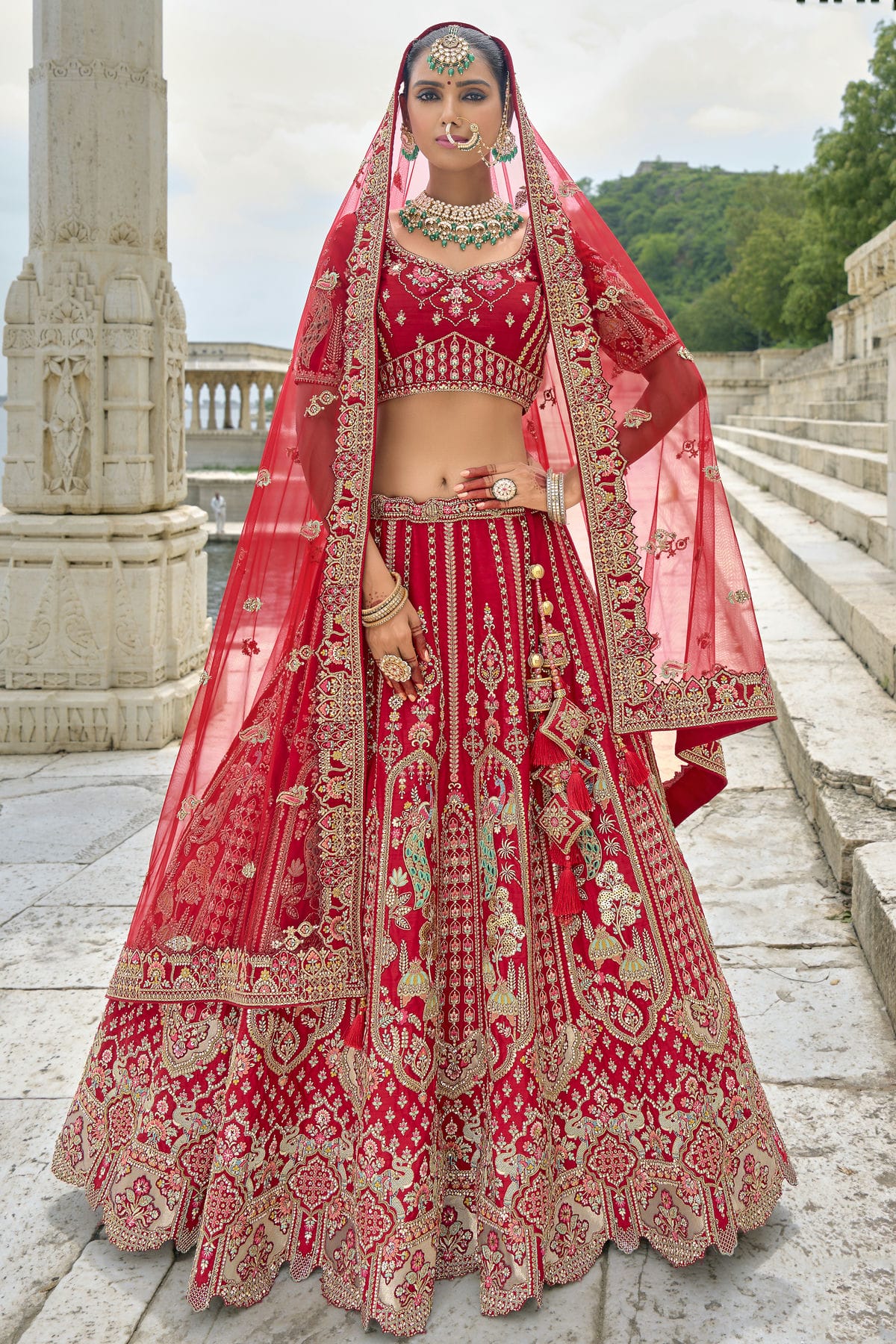 Red Embroidery Silk Lehenga Choli VSLC1290131