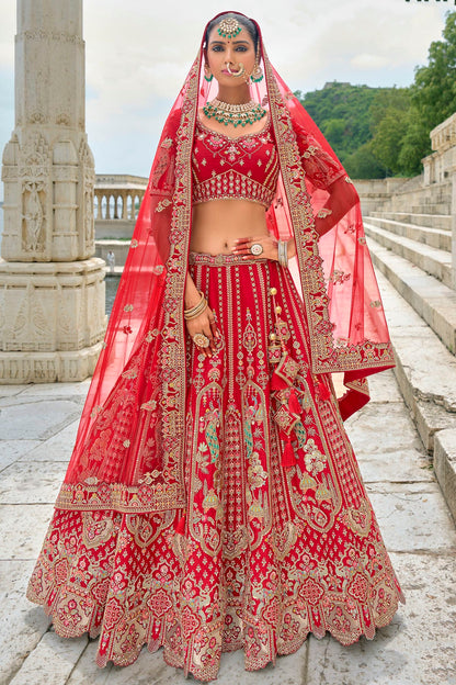 Red Embroidery Silk Lehenga Choli VSLC1290131
