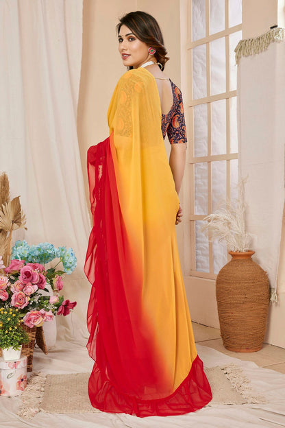 Red and Orange Colour Georgette Ruffle Saree VSSD1180101