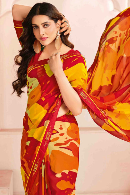 Red and Yellow Colour Georgette Digital Printed Printed Saree VSSD1113599