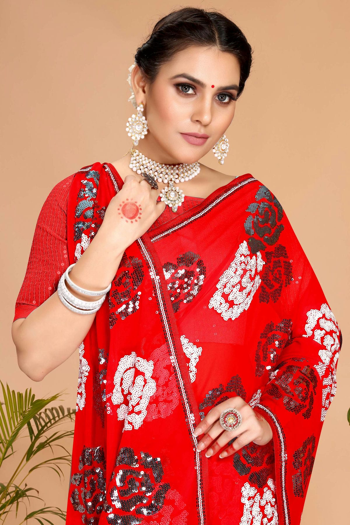 Red Colour Georgette Saree VSSD1090734