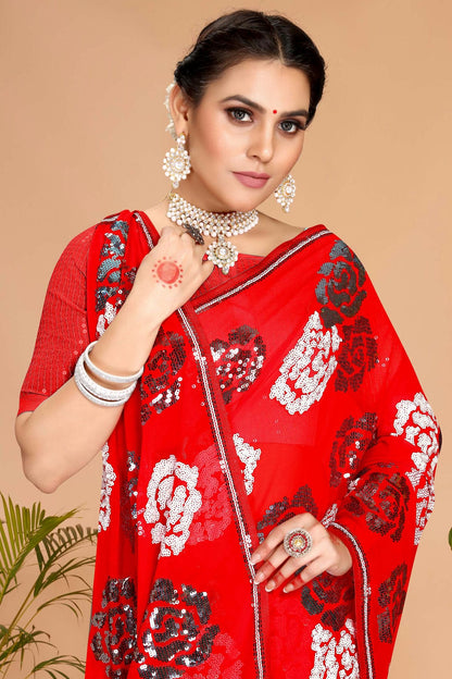 Red Colour Georgette Saree VSSD1090734