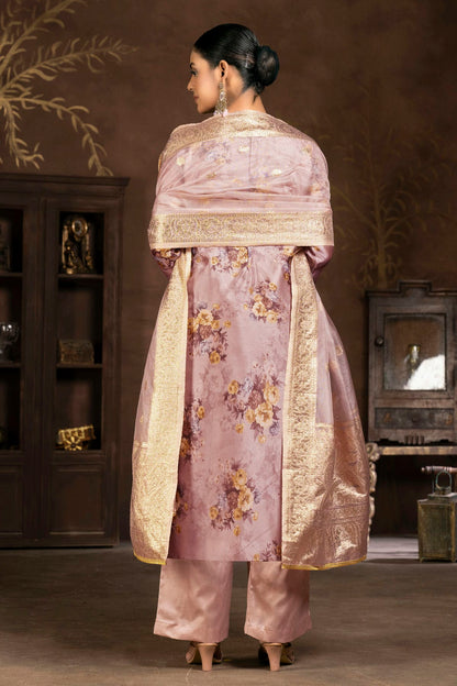 Rose Gold Colour Unstitched Organza Pant Style Suit VSUS1161255