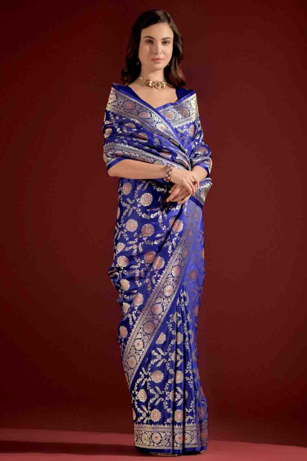 Royal Blue Colour Banarasi Silk Traditional Saree