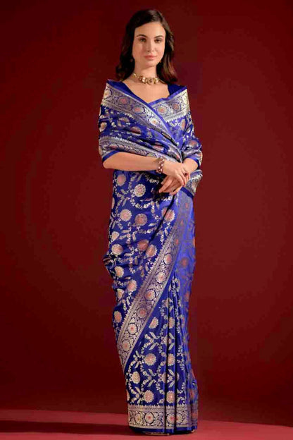 Royal Blue Colour Banarasi Silk Traditional Saree