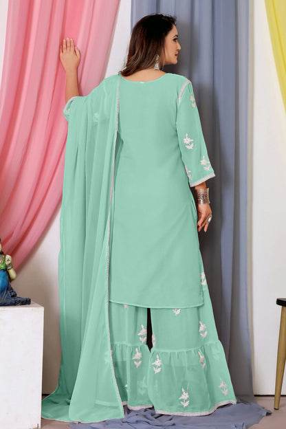 Sea Green Colour Bamber Georgette Sharara Suit VSSM1110569
