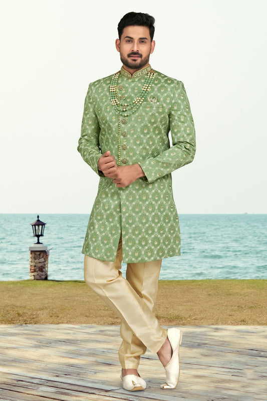 Sea Green Colour Banarasi Silk Indo Western Sherwani VSSH1040508