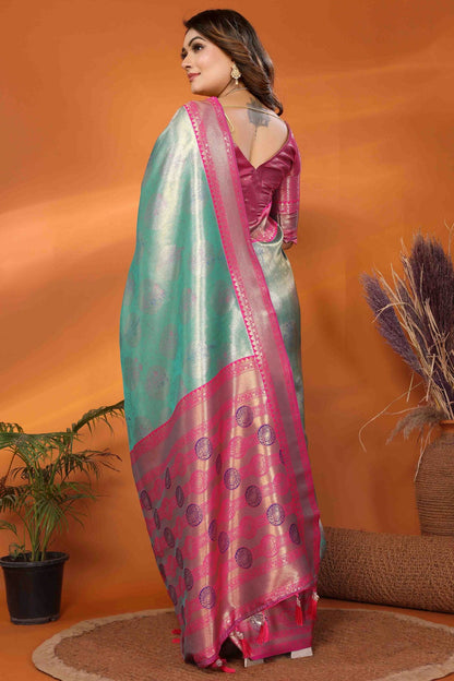 Sea Green Colour Banarasi Tissue Silk Traditional Saree