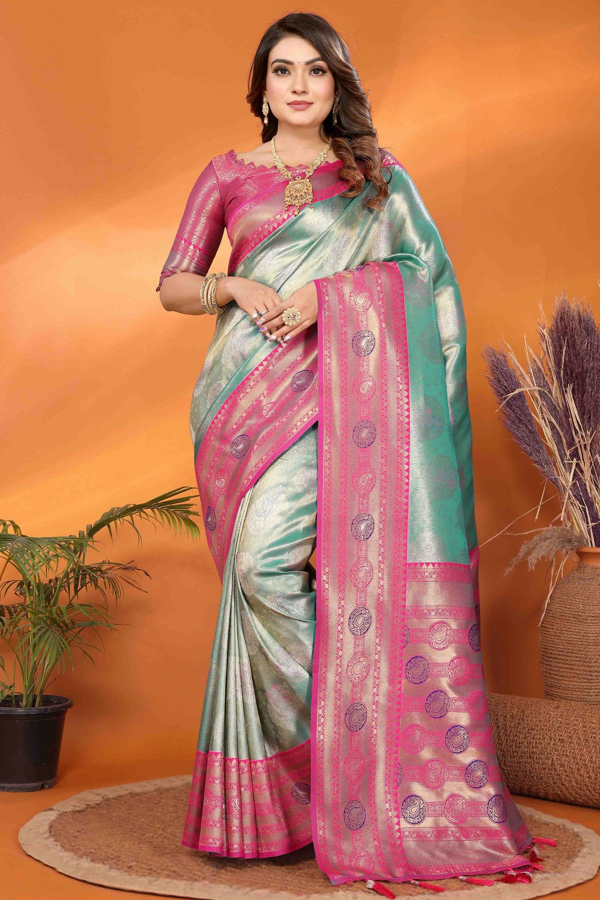 Sea Green Colour Banarasi Tissue Silk Traditional Saree VSSD1113094
