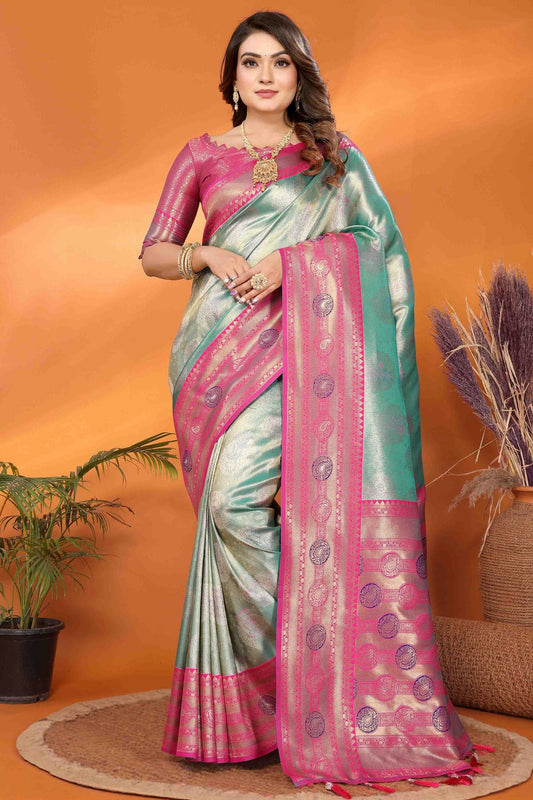 Sea Green Colour Banarasi Tissue Silk Traditional Saree VSSD1113094