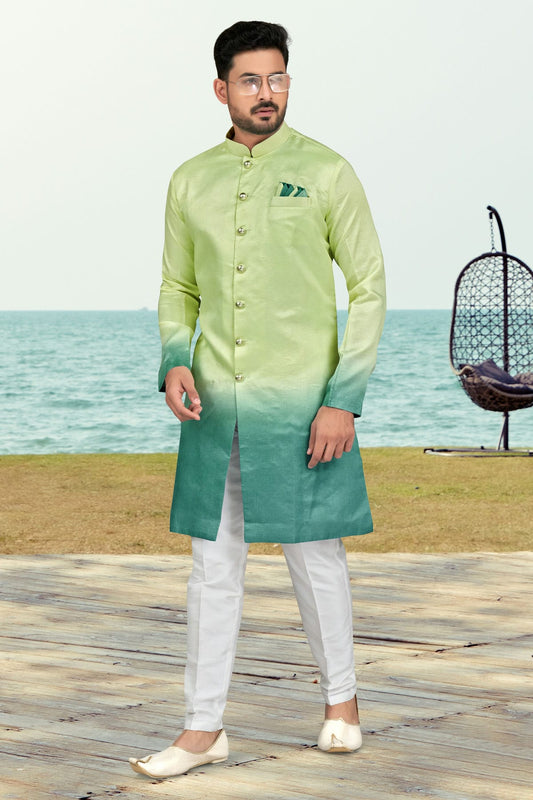 Sea Green Colour Champion Silk Indo Western Sherwani VSSH1040498