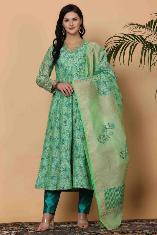 Sea Green Colour Chanderi Stitched Suit VSSS1112913