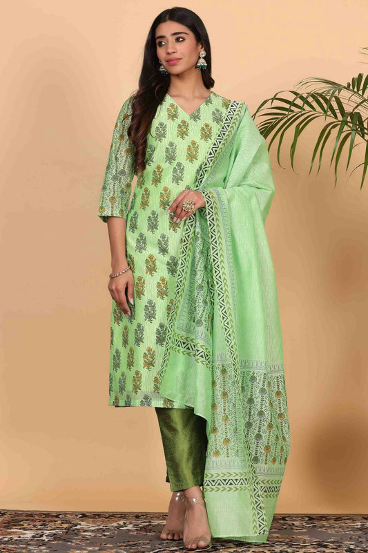 Sea Green Colour Chanderi Stitched Suit VSSS1112922