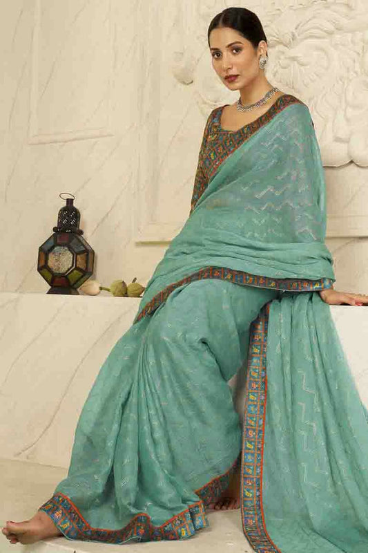 Sea Green Colour Chiffon Digital Foil Printed Designer Saree VSSD1113614